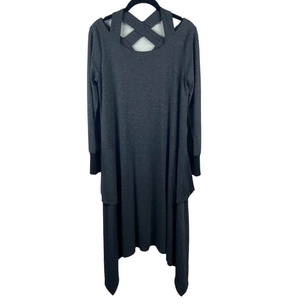 Periphery Asymmetrical Midi Dress Small Gray Jersey Cross Back Pocket Roncy Boho